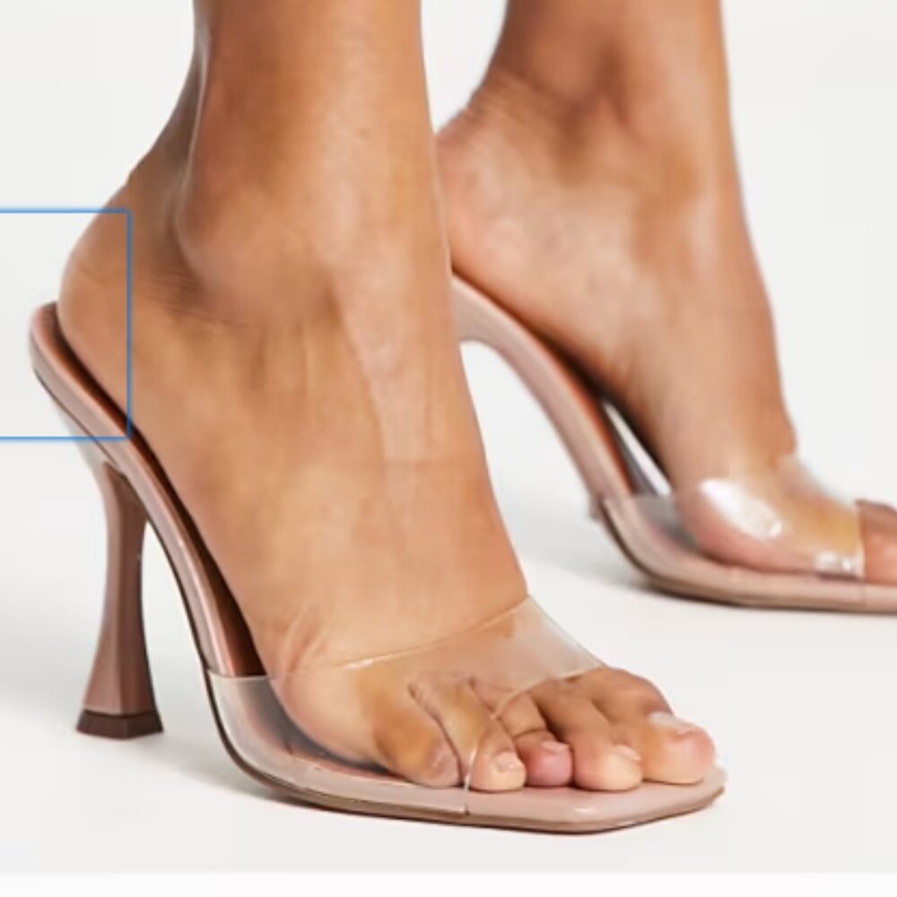 ASOS DESIGN Wide Fit Nero square toe mules in clear